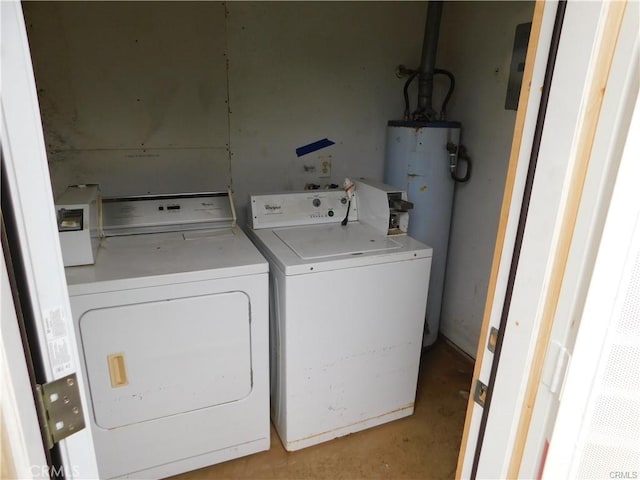 washroom with washer and clothes dryer and gas water heater