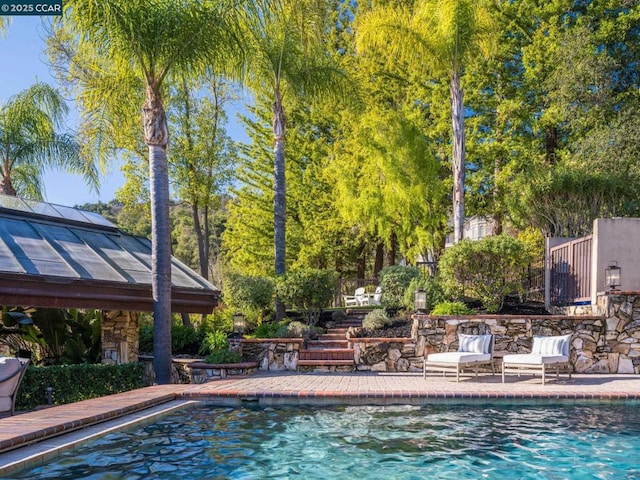 view of swimming pool featuring a patio