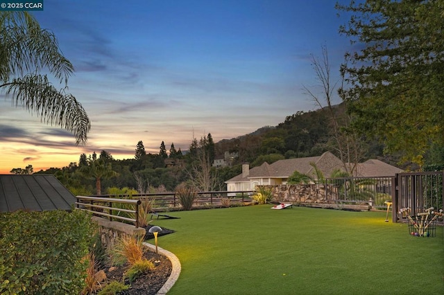 view of yard at dusk