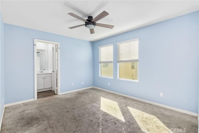 13946 Blossom Way, Eastvale, CA 92880 - unfurnished bedroom featuring carpet, baseboards, connected bathroom, and ceiling fan