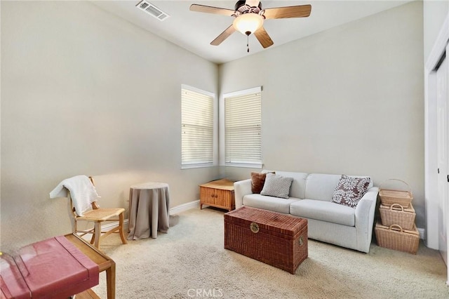 3600 Laver Ct, Redding, CA 96002 - living room featuring a ceiling fan, carpet flooring, and baseboards