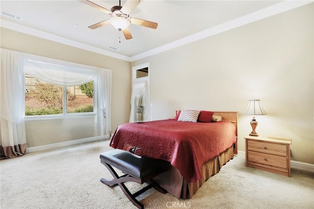 3600 Laver Ct, Redding, CA 96002 - bedroom with carpet flooring, baseboards, crown molding, and ceiling fan