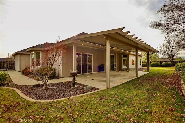 3600 Laver Ct, Redding, CA 96002 - rear view of house featuring ceiling fan, a patio, and stucco siding