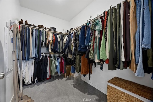 walk in closet with carpet flooring