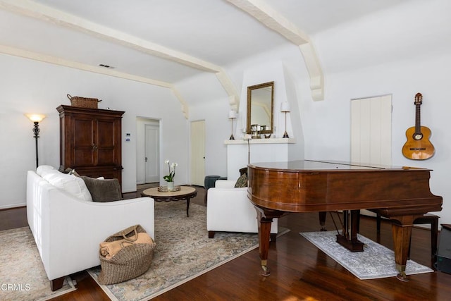 living area with dark wood-type flooring