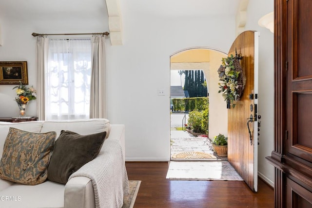 foyer with dark hardwood / wood-style floors