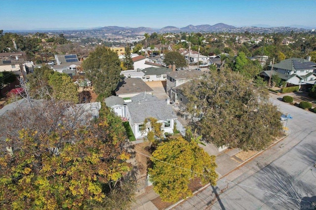 drone / aerial view featuring a mountain view