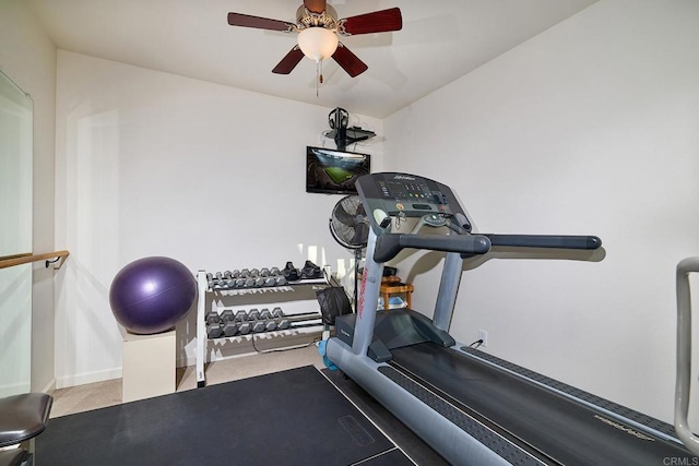 exercise area with ceiling fan