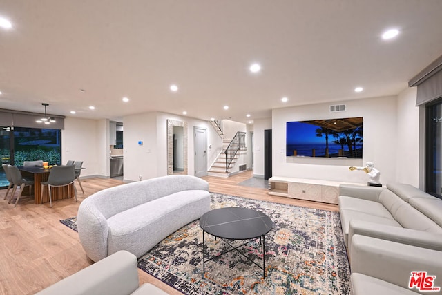 living room with light wood-type flooring