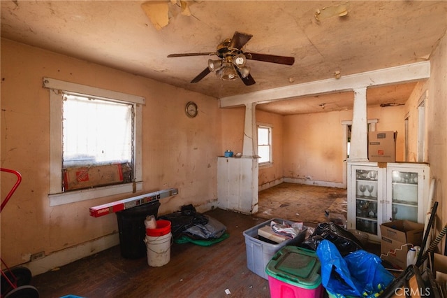 miscellaneous room with ceiling fan and hardwood / wood-style flooring