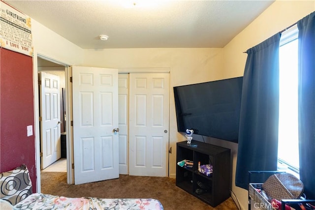 bedroom with carpet and a closet