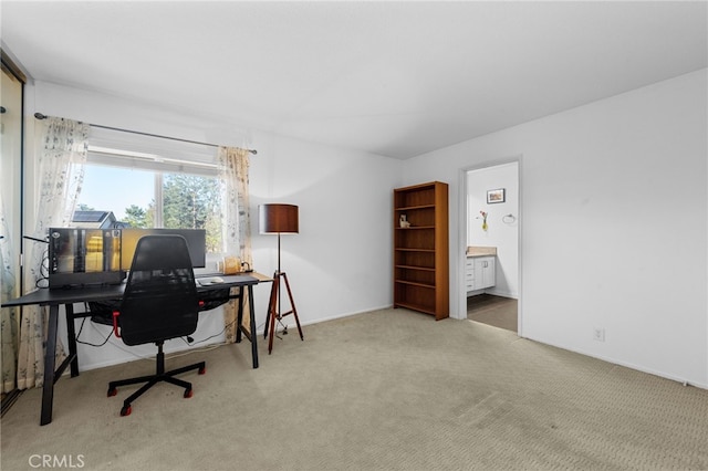 view of carpeted home office