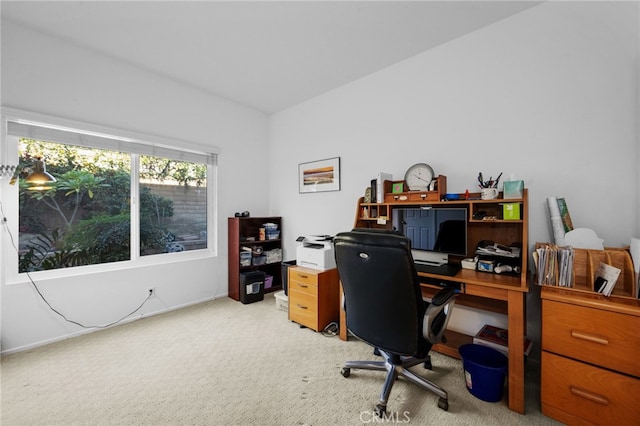 view of carpeted home office