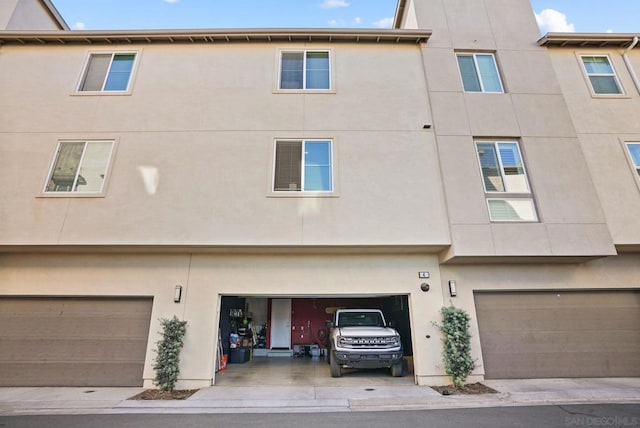 exterior space with a garage