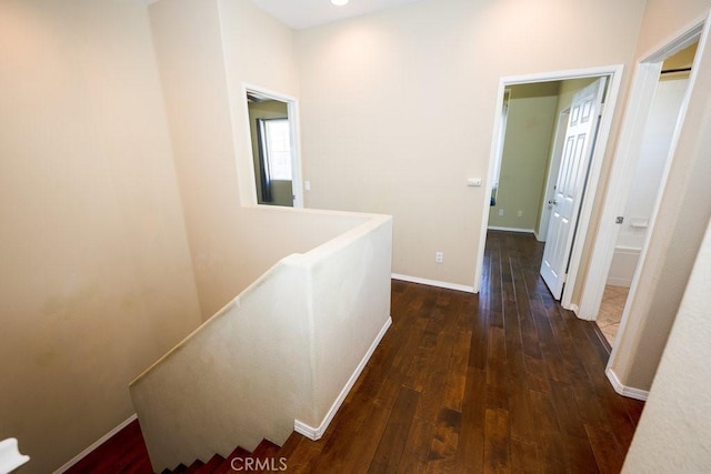 corridor with dark hardwood / wood-style flooring