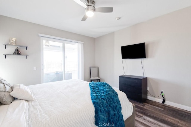 bedroom featuring ceiling fan and dark hardwood / wood-style floors