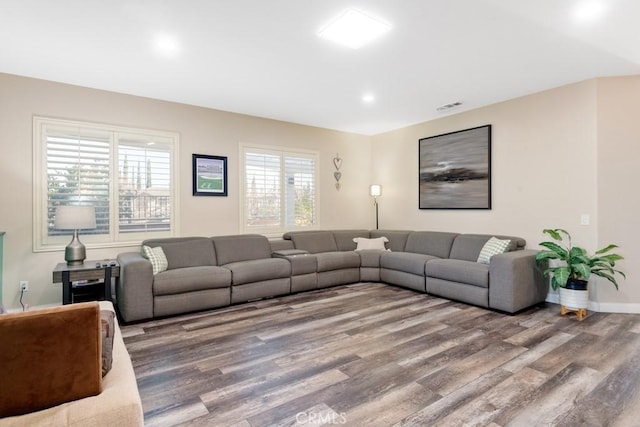 living room with wood-type flooring