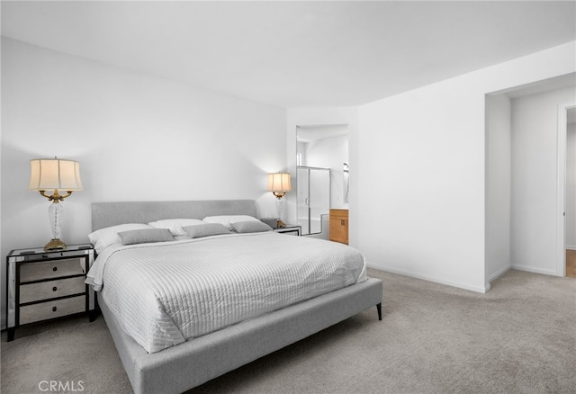 bedroom with light colored carpet