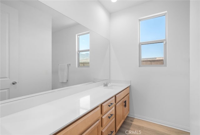 bathroom with vanity and hardwood / wood-style floors