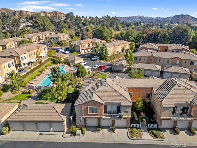 drone / aerial view featuring a mountain view