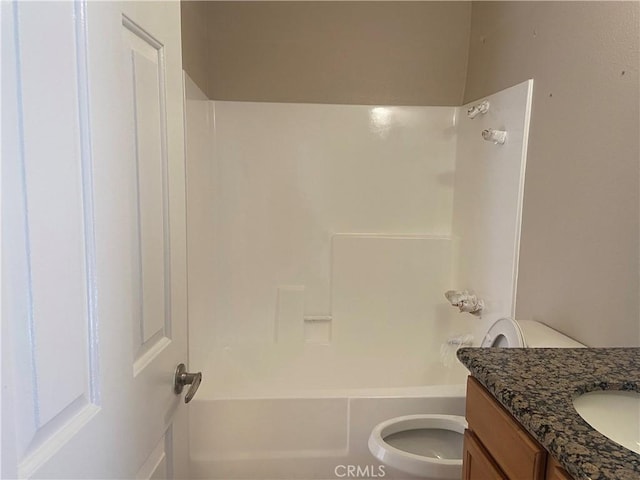 full bathroom with toilet, shower / bath combination, and vanity