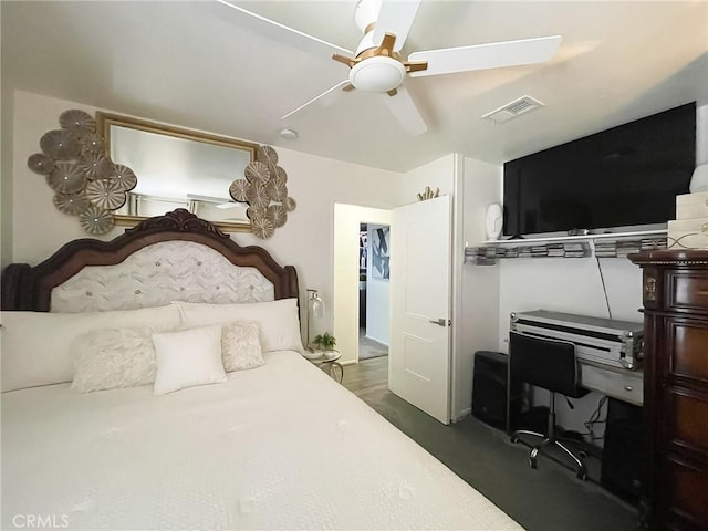 bedroom with visible vents and ceiling fan