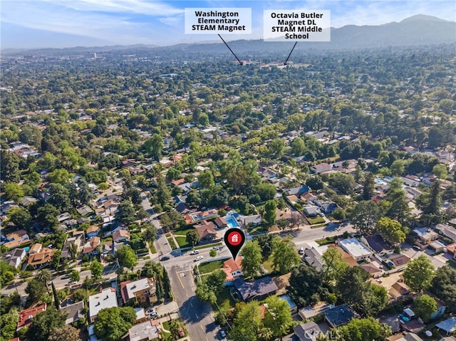 drone / aerial view with a mountain view