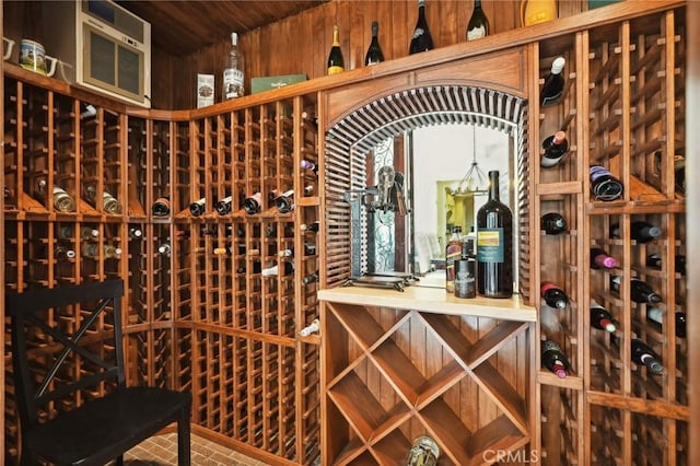 wine cellar with wood ceiling