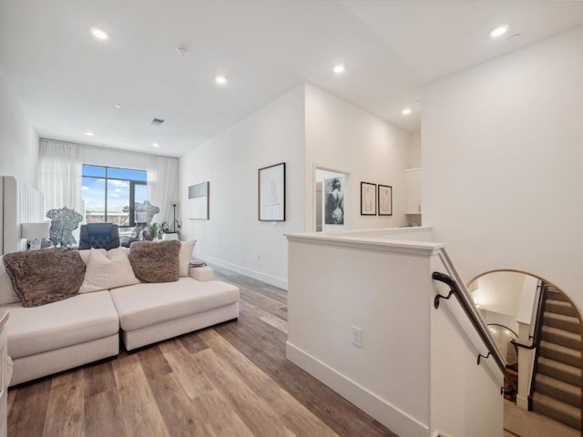 living room with light hardwood / wood-style floors