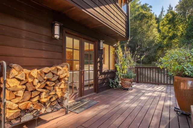 wooden terrace with french doors