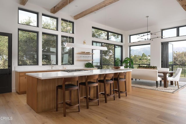 sunroom with beamed ceiling and plenty of natural light