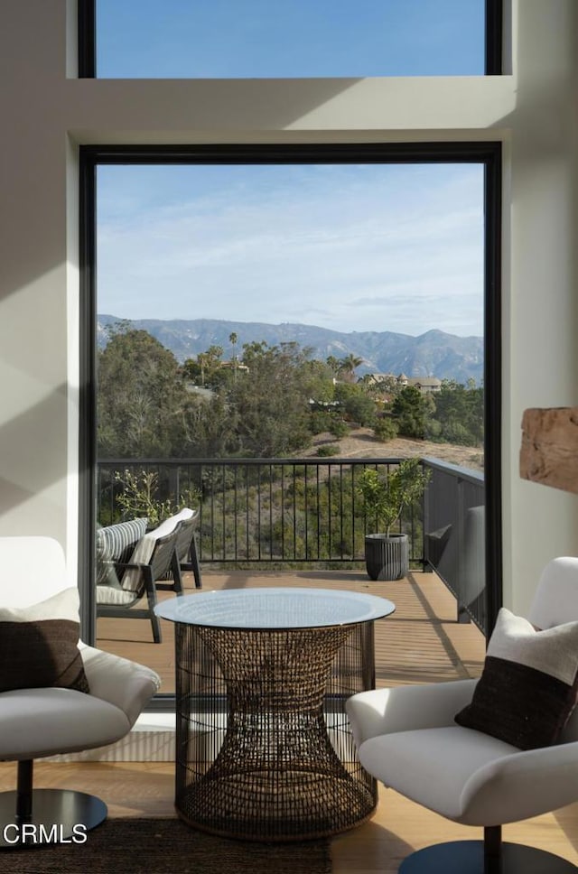 balcony featuring a mountain view