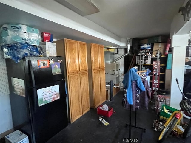 kitchen with black fridge