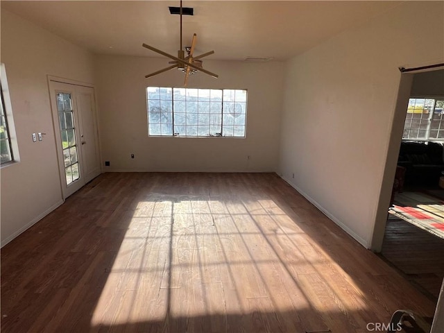 unfurnished dining area featuring ceiling fan and light hardwood / wood-style flooring