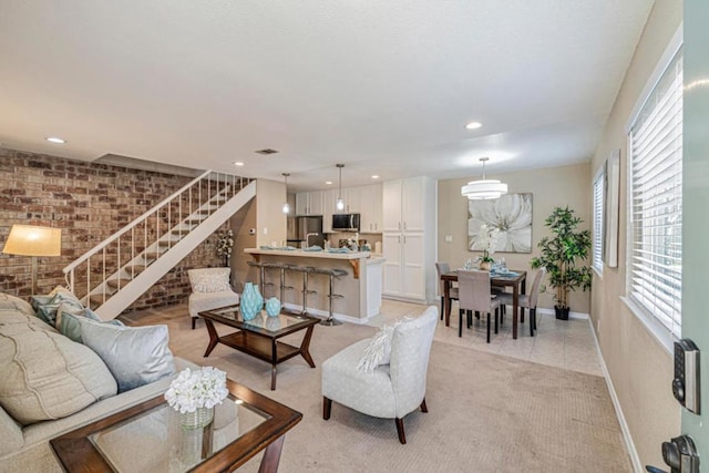 living room with light tile patterned floors