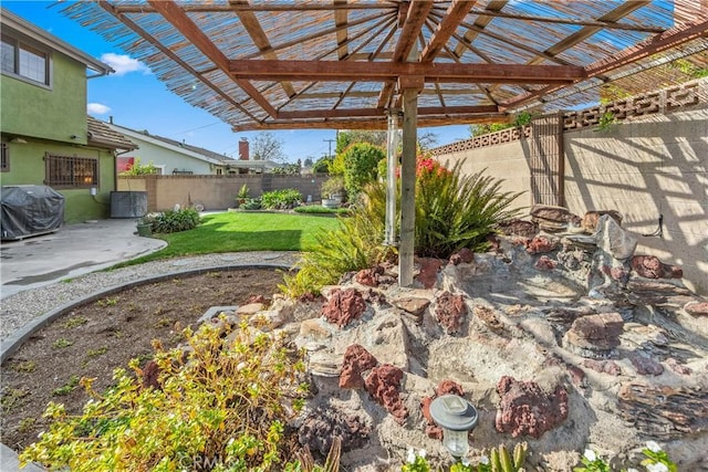 view of patio with central AC and a grill