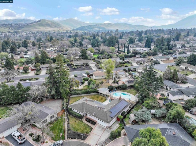 bird's eye view with a mountain view