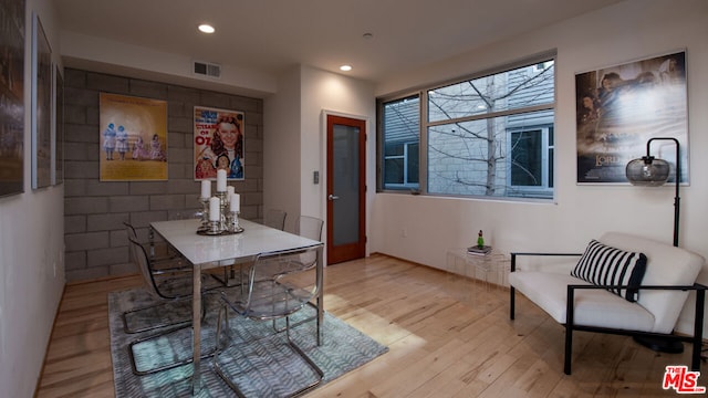 dining space featuring light hardwood / wood-style floors