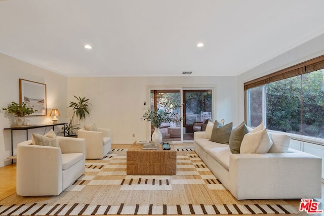 living room with light hardwood / wood-style floors