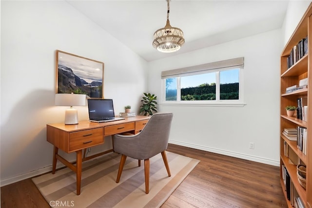 office area with dark hardwood / wood-style flooring