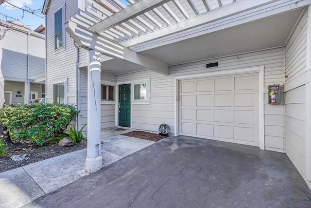 exterior space featuring a garage