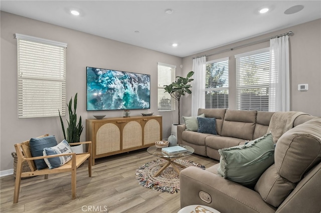 living room with light hardwood / wood-style floors