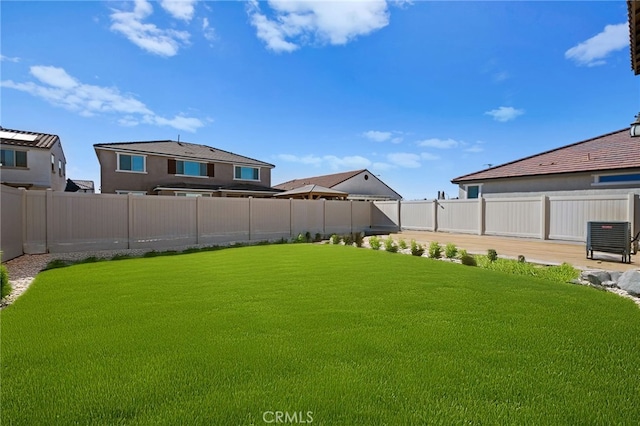 view of yard with a fenced backyard