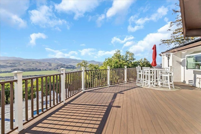 deck with a mountain view