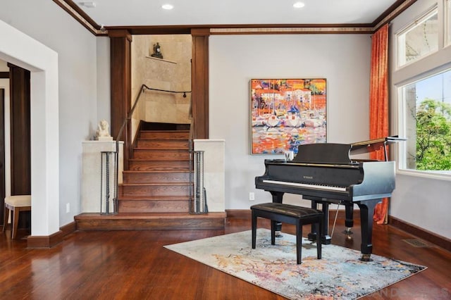 misc room featuring dark hardwood / wood-style flooring and ornamental molding