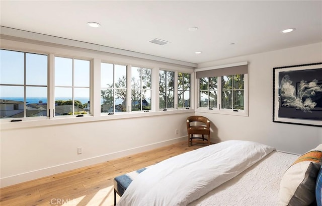 bedroom with light hardwood / wood-style flooring