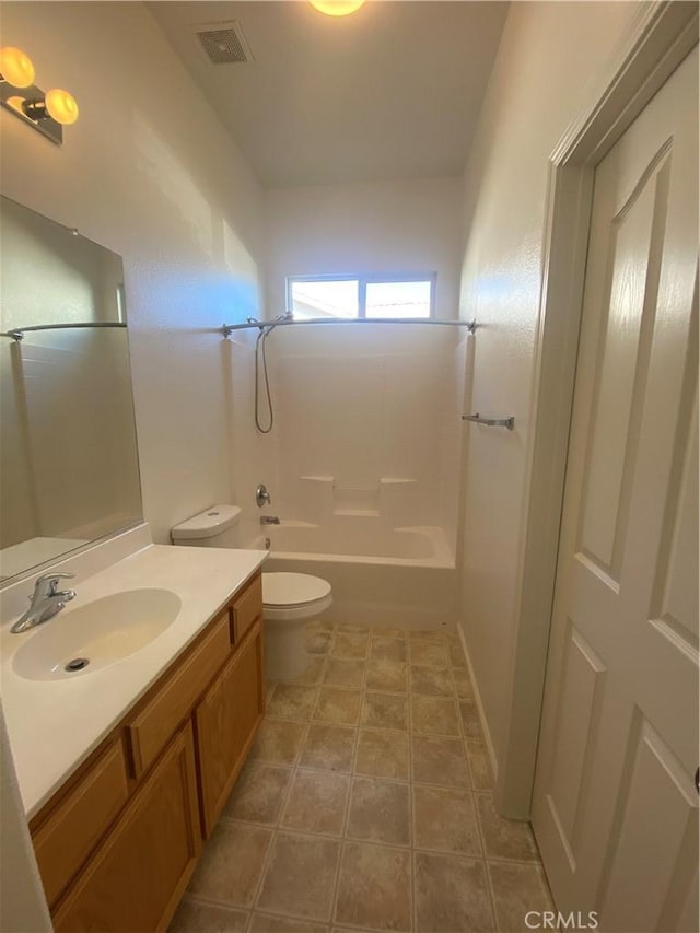 full bathroom featuring toilet, shower / tub combination, and vanity