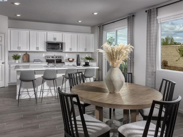 dining space featuring sink