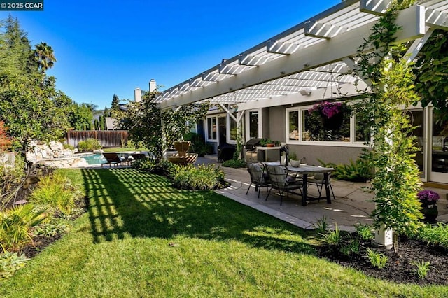 view of yard featuring a pergola and a patio