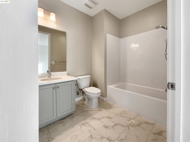 full bathroom featuring shower / bathtub combination, toilet, and vanity